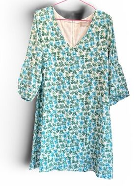 Floral V-Neck Midi Dress in Teal & Green